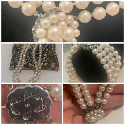 Matching Pearl Necklace & Bracelet w/14k White Gold