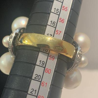 Large 18k Gold Pearl & Diamond Cluster Estate Ring