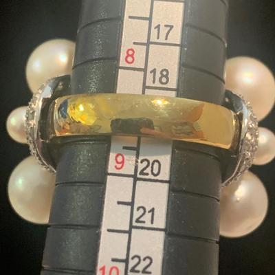 Large 18k Gold Pearl & Diamond Cluster Estate Ring