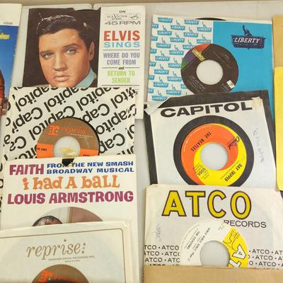 Collection of 45 RPM Records Beatles, Elvis Bobby Vee, Jan & Dean, Jukebox
