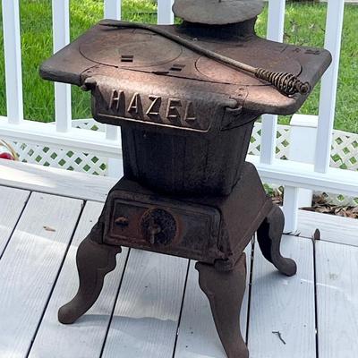 HAZEL ~ Vtg. Cast Iron 2 Burner Wood Burning Stove ~ Heavy