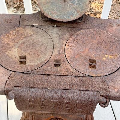 HAZEL ~ Vtg. Cast Iron 2 Burner Wood Burning Stove ~ Heavy