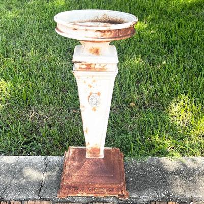 Antique White Destressed Cast Iron Bird Bath / Plant Stand ~ Heavy