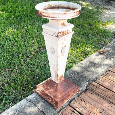 Antique White Destressed Cast Iron Bird Bath / Plant Stand ~ Heavy