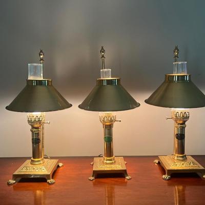 THREE 1950s Solid Brass Paris Orient Express Istanbul Lamp With Adjustable Shade