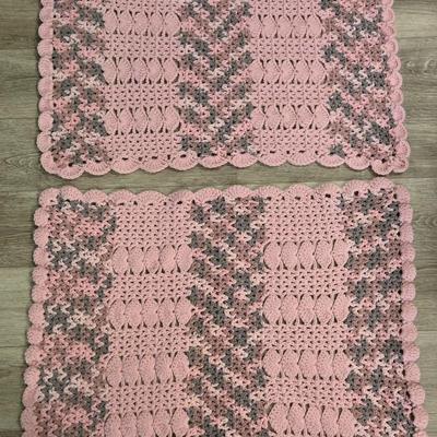 (2) Pink and Gray Crochet Rugs