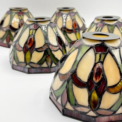 Tiffany Style Gemstone Light Fixture Shades ~ Set Of Five (5) ~ ~ Stained Glass Shade