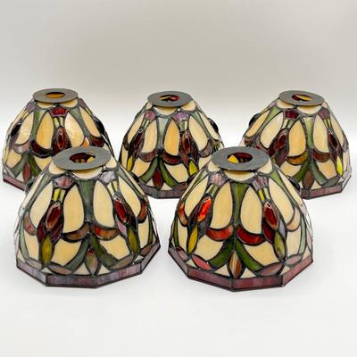 Tiffany Style Gemstone Light Fixture Shades ~ Set Of Five (5) ~ ~ Stained Glass Shade