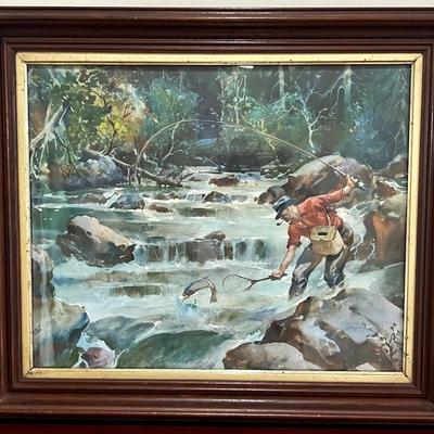 VINTAGE JAMES M SESSIONS "STRIKE OF A STEELHEAD" VINTAGE PRINT MOUNTED