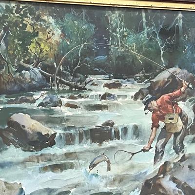 VINTAGE JAMES M SESSIONS "STRIKE OF A STEELHEAD" VINTAGE PRINT MOUNTED