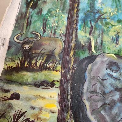 African Oil on Canvas Animal Painting by Ekunde Bosoku 37x33