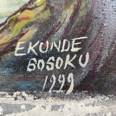 African Oil on Canvas Animal Painting by Ekunde Bosoku 37x33
