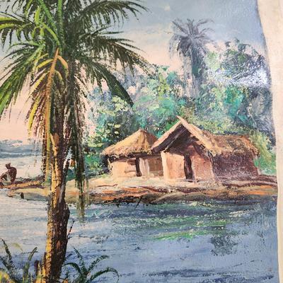 African Oil on Canvas Painting Signed 17x12