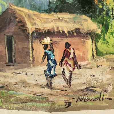 African Oil on Canvas Painting Signed 12x17