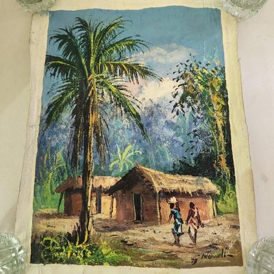 African Oil on Canvas Painting Signed 12x17