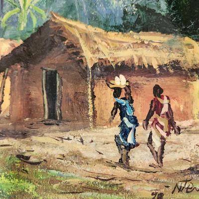African Oil on Canvas Painting Signed 12x17