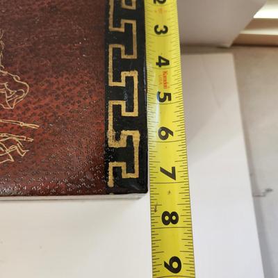 Vintage Hand painted on Leather Asian Pillow Box 21x7x7