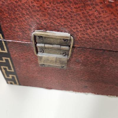 Vintage Hand painted on Leather Asian Pillow Box 21x7x7