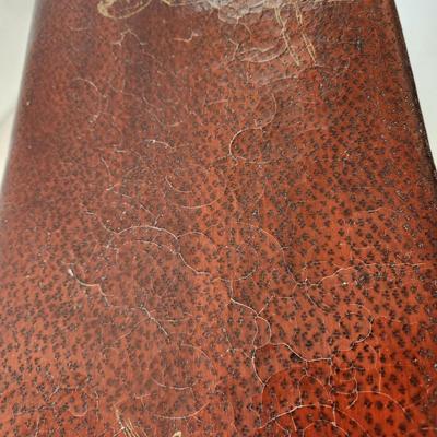 Vintage Hand painted on Leather Asian Pillow Box 21x7x7