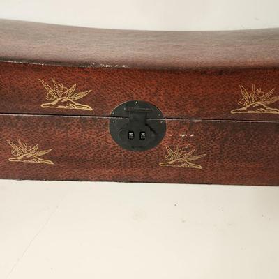 Vintage Hand painted on Leather Asian Pillow Box 21x7x7