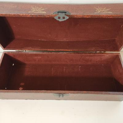 Vintage Hand painted on Leather Asian Pillow Box 21x7x7