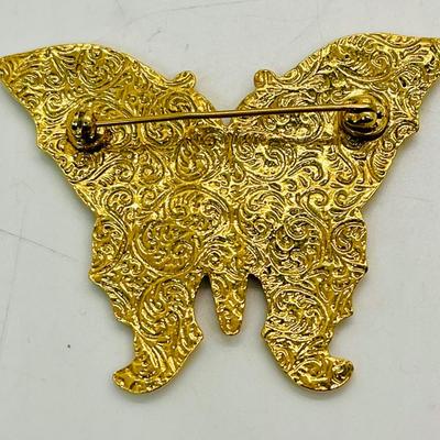 Vintage Signed Gold Toned 1928 Butterfly Brooch