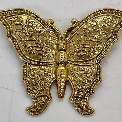 Vintage Signed Gold Toned 1928 Butterfly Brooch
