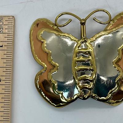 Silver Copper Gold tone Metal Butterfly Brooch