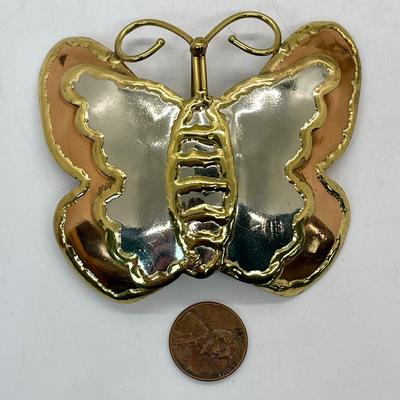 Silver Copper Gold tone Metal Butterfly Brooch