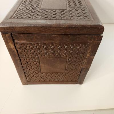 Vintage Heavy Asian Wooden Jewelry Box with Locks & Keys Shanghai China