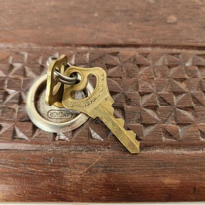 Vintage Heavy Asian Wooden Jewelry Box with Locks & Keys Shanghai China