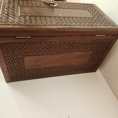 Vintage Heavy Asian Wooden Jewelry Box with Locks & Keys Shanghai China
