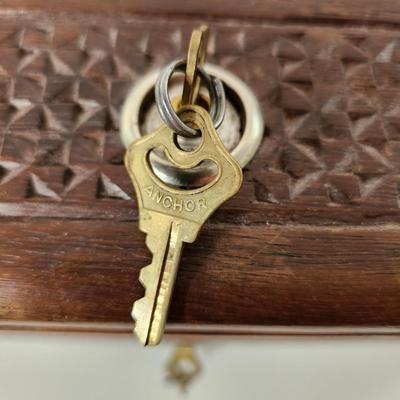 Vintage Heavy Asian Wooden Jewelry Box with Locks & Keys Shanghai China