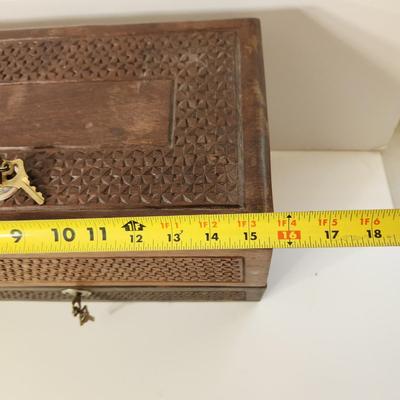 Vintage Heavy Asian Wooden Jewelry Box with Locks & Keys Shanghai China