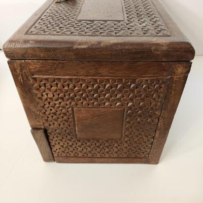 Vintage Heavy Asian Wooden Jewelry Box with Locks & Keys Shanghai China