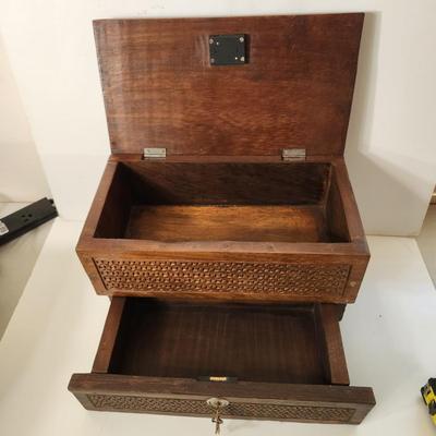 Vintage Heavy Asian Wooden Jewelry Box with Locks & Keys Shanghai China