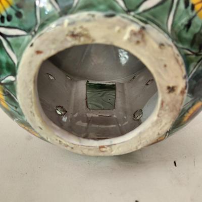 Vintage Hand Painted Ceramic & Glass Hanging Lamp