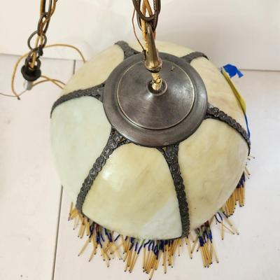 Vintage Victorian Slag Stained Glass Hanging Light Shade 6 Sided