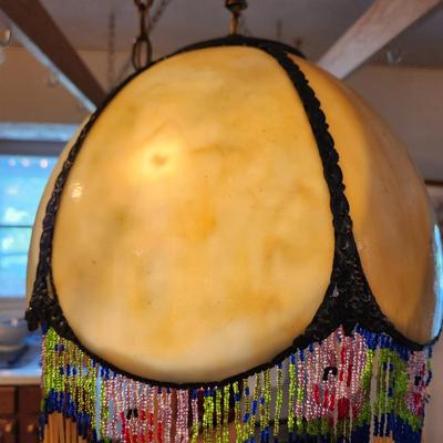 Vintage Victorian Slag Stained Glass Hanging Light Shade 6 Sided