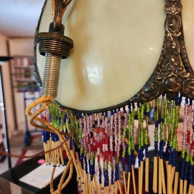 Vintage Victorian Slag Stained Glass Hanging Light Shade 6 Sided
