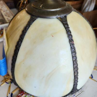 Vintage Victorian Slag Stained Glass Hanging Light Shade 6 Sided