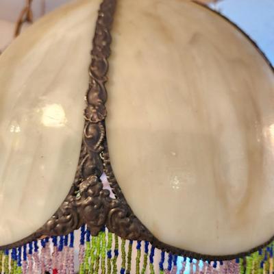 Vintage Victorian Slag Stained Glass Hanging Light Shade 6 Sided