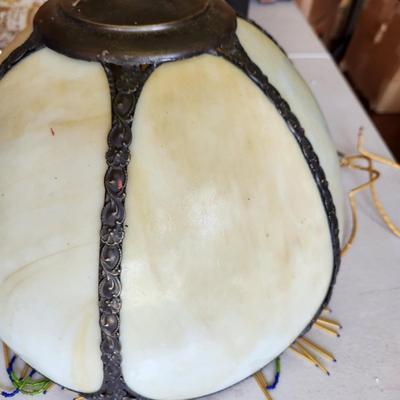 Vintage Victorian Slag Stained Glass Hanging Light Shade 6 Sided