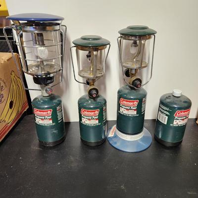 Lot of 3 Coleman Propane Camping Lanterns + 1 Full tank