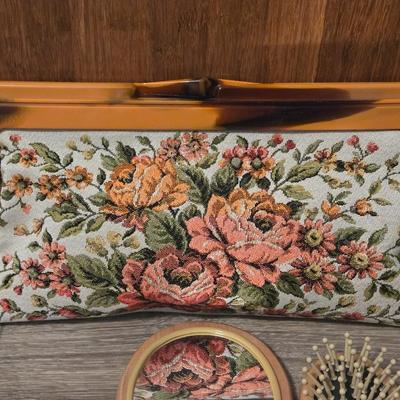 Vintage Handbag and Brush, Comb, Mirror Set