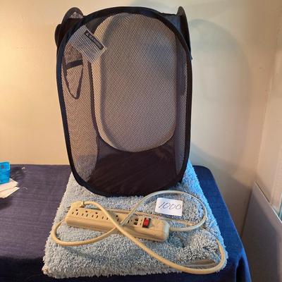 Rug, Clothes Hamper and Power Cord