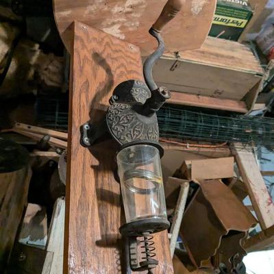 Rare Arcade Crystal Wall Mount Cast Iron Coffee Grinder
