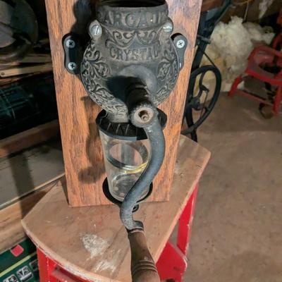 Rare Arcade Crystal Wall Mount Cast Iron Coffee Grinder