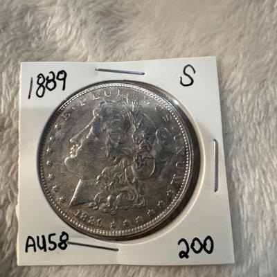 1889 S Morgan AU 58 U S 1 $ silver