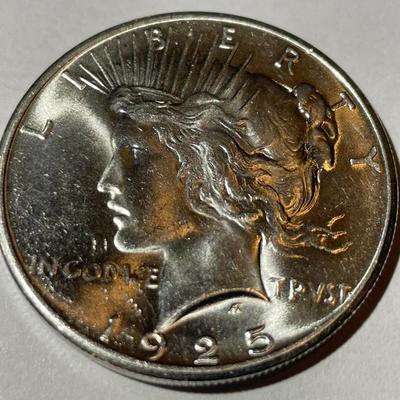 1925-P CHOICE CONDITION MS63/64 QUALITY PEACE SILVER DOLLAR AS PICTURED.